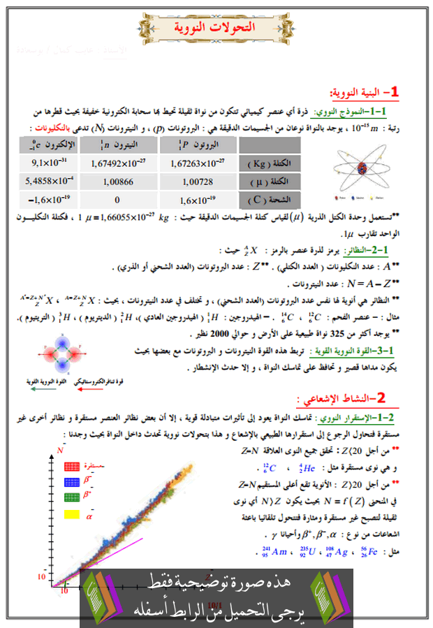 البنية النووية. النشاط الاشعاعي. التناقص الاشعاعي. تفاعلات الانشطار والاندماج النووية. العلم بين منافع ومخاطر النشاط النووي. من إعداد: الأستاذ بوزيان زكرياء. كما عايب.