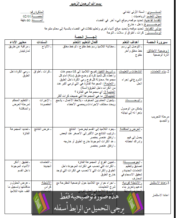 مذكرات الرياضيات للسنة الاولى ابتدائي