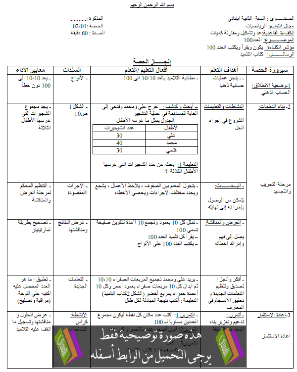 مذكرات الرياضيات للسنة الثانية ابتدائي