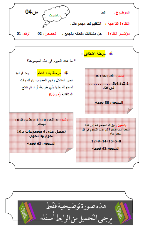 مذكرات الرياضيات  للسنة الرابعة ابتدائي