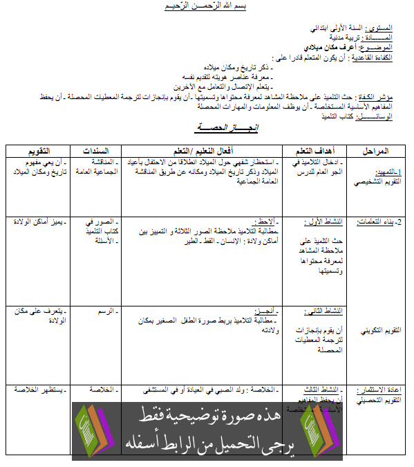 مذكرات التربية المدنية للسنة الاولى ابتدائي