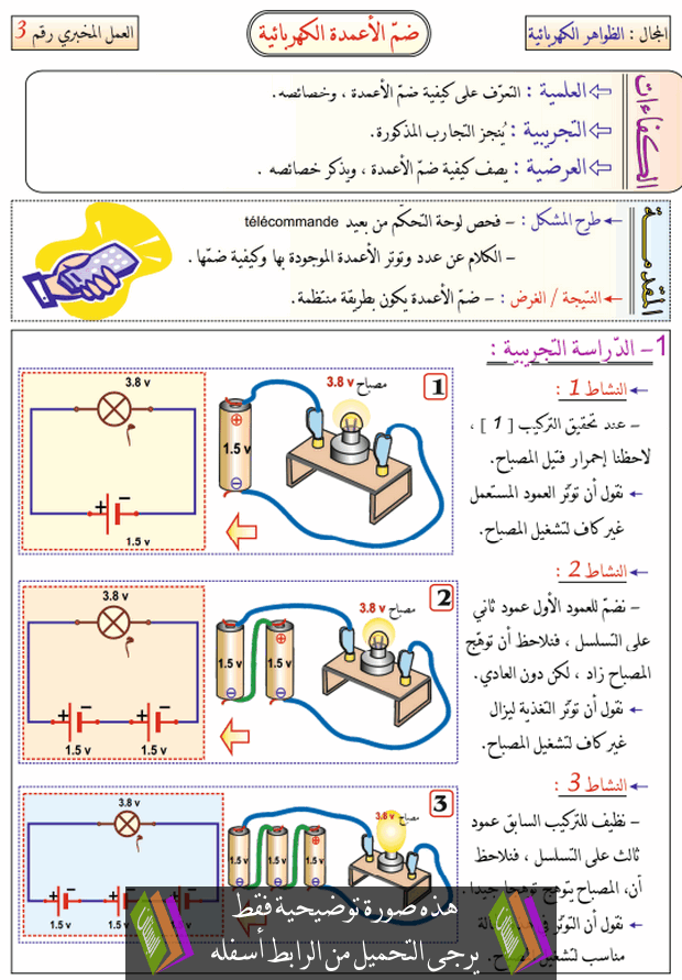 عمل مخبري ضم الأعمدة الكهربائية للسنة الأولى متوسط