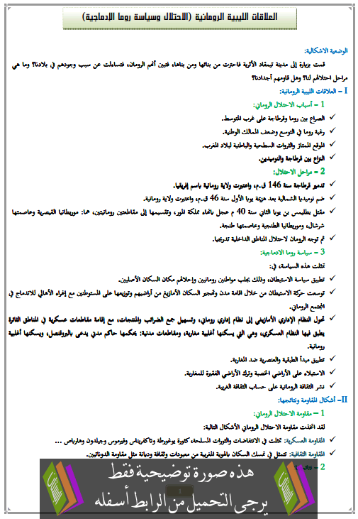 درس العلاقات الليبية الرومانية (الاحتلال وسياسة روما الإدماجية) الأولى متوسط مادة التاريخ