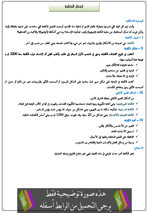 درس ابتكار الكتابة الأولى متوسط مادة التاريخ