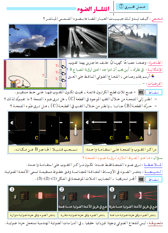 درس العلوم الفيزيائية والتكنولوجيا: انتشار الضوء - الأولى متوسط