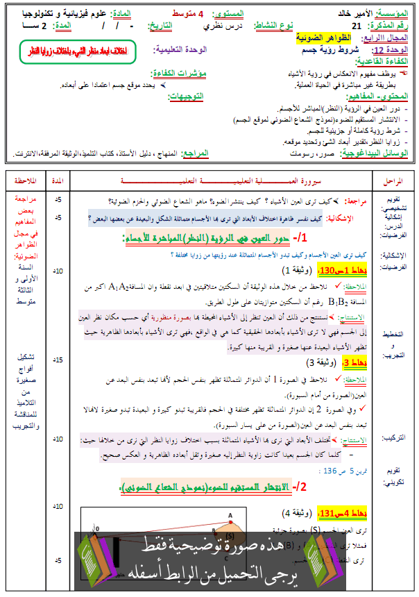 مذكرات العلوم الفيزيائية والتكنولوجيا للسنة الثانية متوسط