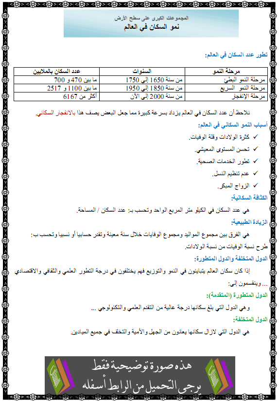 درس  نمو السكان في العالم – الأولى متوسط