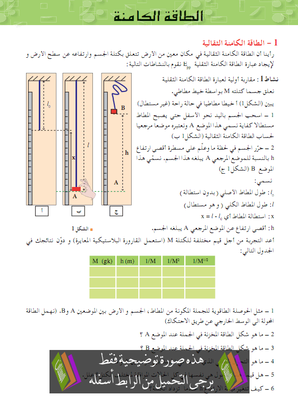 درس الطاقة الكامنة والثقالية - الثانية ثانوي رياضيات وتقني رياضي