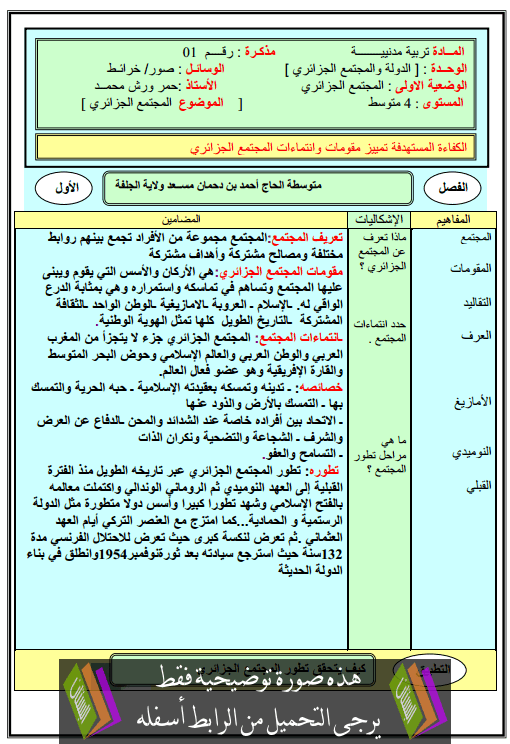 مذكرات مادة التربية البدنية الرابعة متوسط