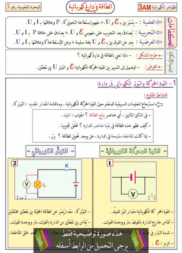 درس الطاقة في دارة كهربائية للسنة الثالثة متوسط