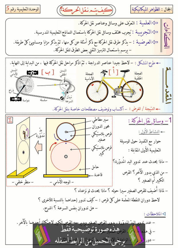 درس كيف يتم نقل الحركة؟ للسنة الثانية متوسط