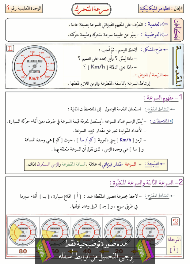 درس سرعة المتحرك للسنة الثانية متوسط